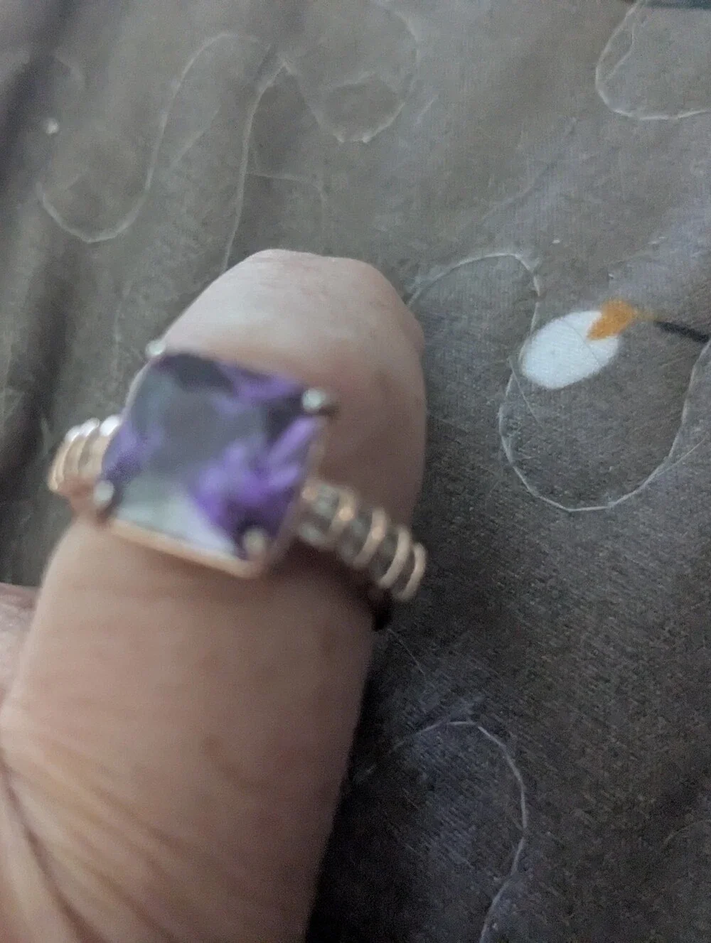 Sterling Silver Ring with Square Purple Gemstone